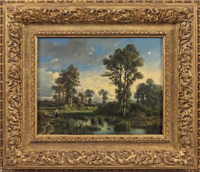 Félix BRISSOT de WARWILLE (1818-1892) 
Paysage, effet du soir
Huile sur toile, signée...