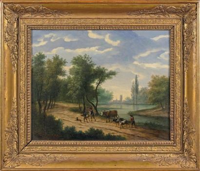 Franz SWAGERS (1756-1836) 
Paysage animé
Huile sur toile rentoilée.
32,3 x 40,5 ...