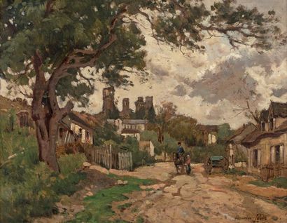 Maurice LÉVIS (1860-1940) 
Entrée du village de Herisson
Huile sur toile, signée...