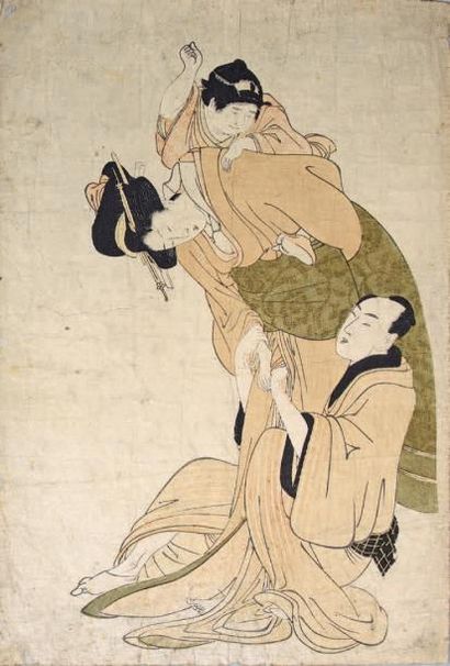 Kitagawa Utamaro (1753?-1806) Oban tate-e, jeune femme portant son enfant sur le...