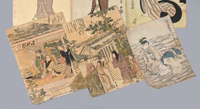 MOMOKAWA SHIKO (actif 1797-1808) Oban tate-e, femme traversant un gué sur le dos...
