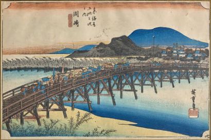 Utagawa Hiroshige (1797-1858) Oban tate-e de la série Tokaido gojusan tsugi no uchi,...