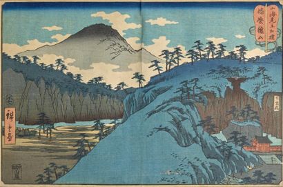 Utagawa Hiroshige (1797-1858) Oban yoko-e de la série Sankai mitate zumô, Lutte de...