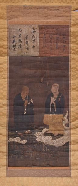 JAPON - Début de l'époque Edo (1603-1868) Encre et couleurs sur soie, représentant...