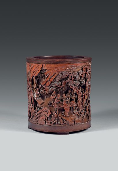 CHINE – Epoque Kangxi (1662-1722) 
PORTE-PINCEAUX bitong quadripode en bambou sculpté...