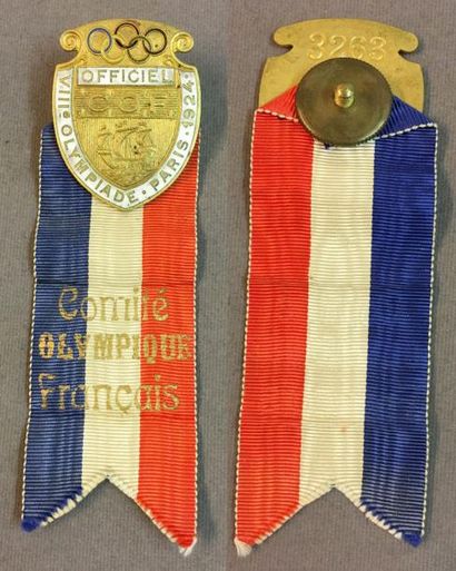 null Jeux Olympiques de Paris 1924, insigne de boutonnière pour les officiels en...
