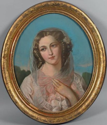 E. SAVOYE *** Portrait de jeune femme
Pastel signé et daté 1854 à droite.
61 x 50,5...