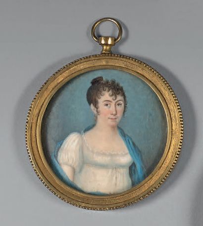 École FRANÇAISE du début du XIXe siècle Portrait de femme
Miniature.
Diamètre: 6...