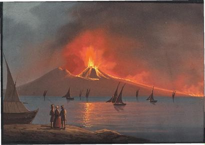 École Napolitaine du XIXe siècle L'éruption du Vésuve en 1850
Deux gouaches formant...