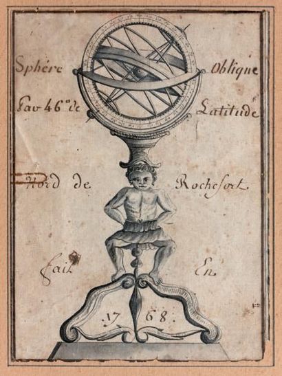 École FRANÇAISE du XVIIIe siècle Étude pour une sphère astronomique
Plume, lavis...