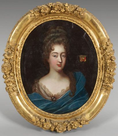 ÉCOLE FRANÇAISE de la fin du XVIIe siècle Portrait de femme à la robe bleue Huile...