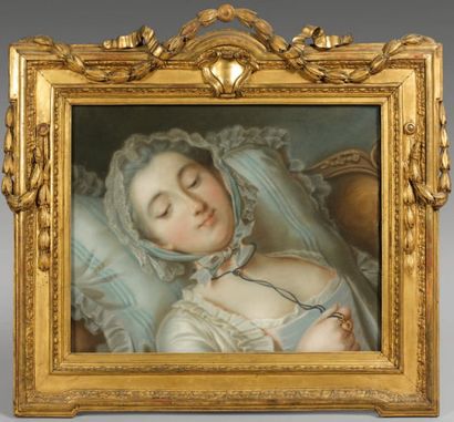 ÉCOLE FRANÇAISE du XVIIIe siècle , Entourage de Pierre-Antoine BAUDOIN Jeune femme...