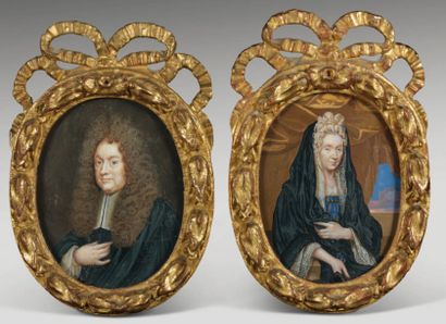 ÉCOLE FRANÇAISE de la fin du XVIIe siècle Portrait de magistrat Portrait de femme...