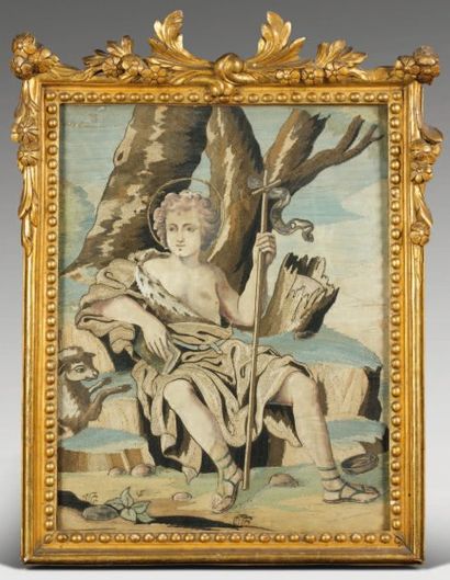 ÉCOLE ITALIENNE du XVIIIe siècle Saint Jean-Baptiste enfant Huile sur verre. (Restaurations)....