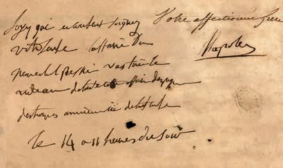 NAPOLEON Ier Lettre signée «Napoleon» avec 6 LIGNES AUTOGRAPHES, adressée à son frère...