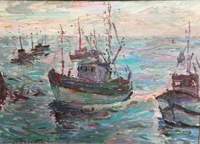 null Émile SABOURAUD (1900 - 1996)
Bateaux de pêche
Huile sur toile, signée en bas...