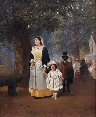 null Ecole Française du XIXe siècle :
La promenade
Huile sur toile.
(restaurations...