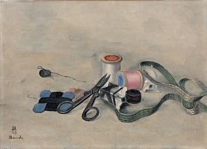 Toshio BANDO (1895-1973) 
Nature morte au nécessaire à couture
Huile sur toile, signée...