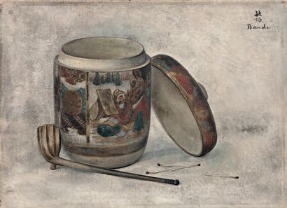 Toshio BANDO (1895-1973) 
Le pot à tabac
Huile sur toile, signée en haut vers la...