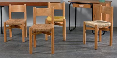 Charlotte PERRIAND (1903-1999) 
Suite de quatre chaises modèle «Meribel», structure...