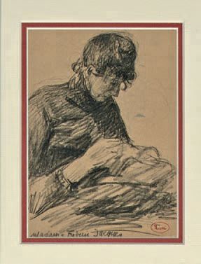 Maximilien Luce (1858-1941) 
Madame Frédéric Jacques à sa couture
Dessin au crayon...