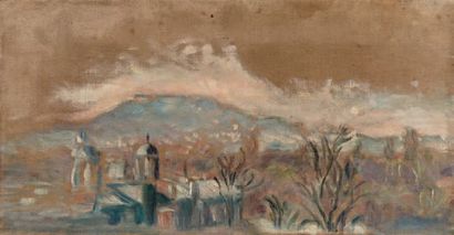 Henri Stanislas ROUART (1833-1912) 
Paysage à l'église
Huile sur toile.
20 x 38 ...