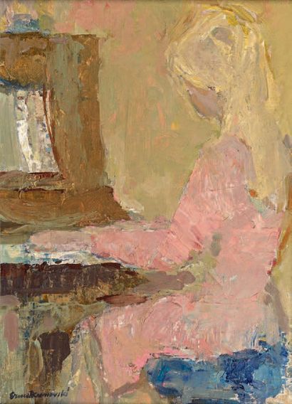 Edmund ERNEST-KOSMOWSKI (1900-1985) 
Jeune fille au piano, 1968
Huile sur toile,...