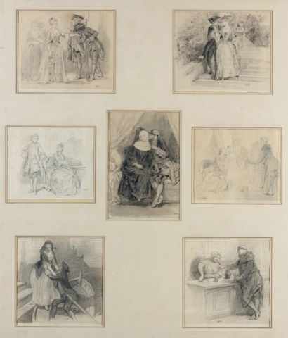 ÉCOLE FRANÇAISE de la fin du XIXe siècle Suite de seize dessins dans le goût du XVIIIe...