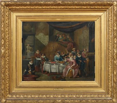 ÉCOLE HOLLANDAISE du XVIIIe siècle, entourage de H. GOVAERT Scène de banquet Huile...