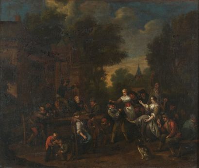 Charles BREYDEL (1677-1744) Réjouissance à l'auberge Huile sur toile, rentoilée,...