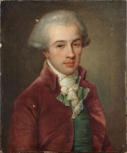 ÉCOLE FRANÇAISE de la fin du XVIIIe siècle Portrait d'homme au gilet vert Huile sur...
