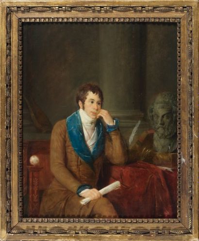Jean-François GARNEREY (1755-1837) Portrait d'homme contemplant le buste d'Homère...