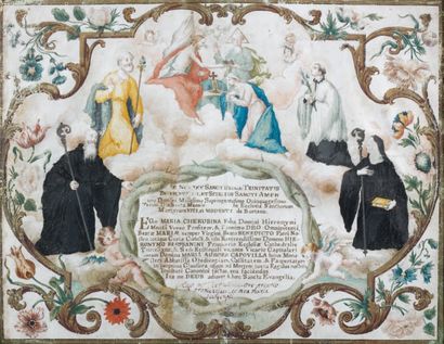 ÉCOLE ITALIENNE du XVIIIe siècle Manuscrit enluminé Aquarelle sur vélin. 27,5 x 35...