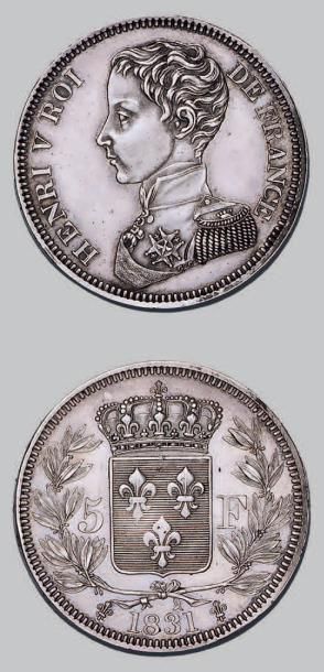 null HENRI V, prétendant (1820-1883)
5 francs. 1831.
G. 651. Superbe