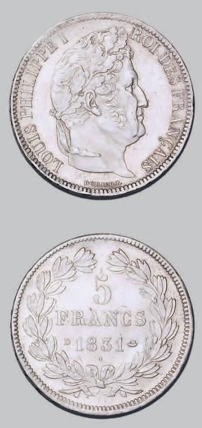 null LOUIS-PHILIPPE (1830-1848)
5 francs, tête laurée, tranche en creux. 1831. Lyon.
G....