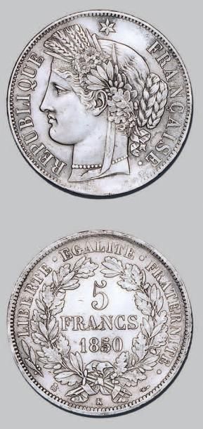 null DEUXIÈME RÉPUBLIQUE (1848-1852)
5 francs, type Cérès. 1850. Bordeaux.
G. 719....