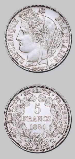 null DEUXIÈME RÉPUBLIQUE (1848-1852)
5 francs, type Cérès. 1851. Paris.
G. 719. ...