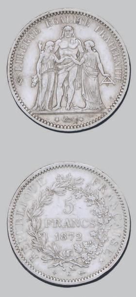 null TROISIÈME RÉPUBLIQUE (1871-1940)
5 francs. 1872. Bordeaux.
G. 745a. Rare. T...