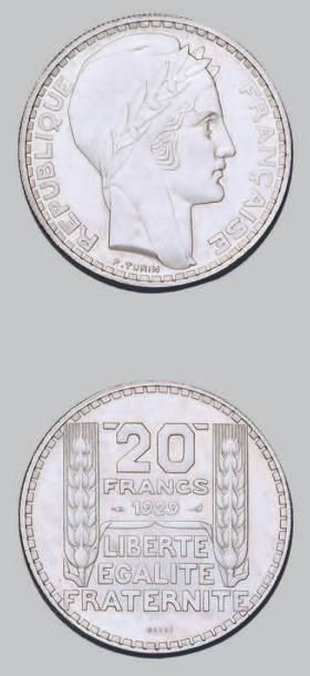 null TROISIÈME RÉPUBLIQUE (1871-1940)
20 francs, type Turin. 1929. Essai. Argent.
G....