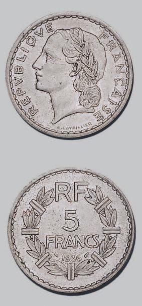 null TROISIÈME RÉPUBLIQUE (1871-1940)
5 francs, type Lavrillier. 1936. Nickel.
G....