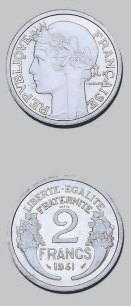 null ÉTATS FRANÇAIS (1940-1944)
2 francs, type Morlon. 1941. Essai. Aluminium.
G....
