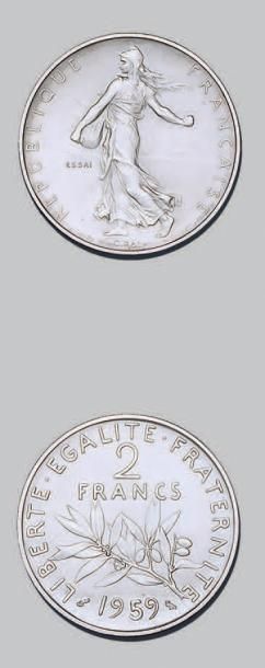 null CINQUIÈME RÉPUBLIQUE
2 francs, type Semeuse. 1959. Essai. Argent.
G. 540. S...