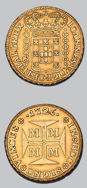 null BRÉSIL Jean V (1706-1750)
20 000 Reis. 1726. Minas Gerais.
Fr. 33. Presque ...