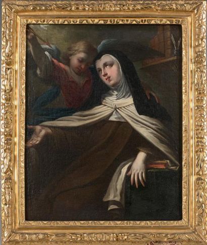 Ecole Italienne du XVIIIe siècle Sainte Thérèse d'Avila avec un ange Huile sur toile....