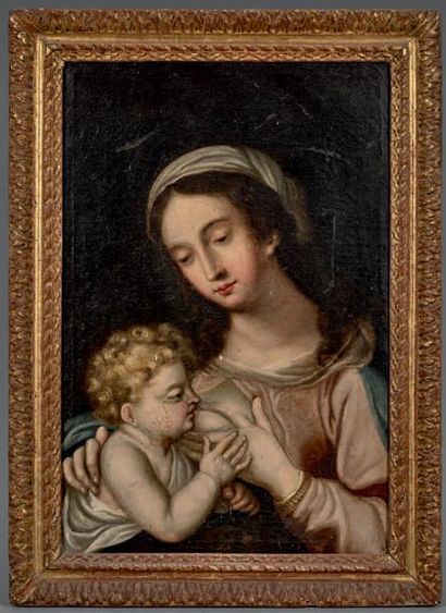 École Française du XVIIe siècle La Vierge allaitant l'Enfant Jésus Huile sur toile....