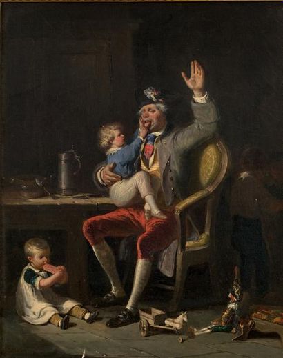 Nicolas-Toussaint charlet (1792-1845) Le vieux militaire jouant avec deux enfants
Huile...