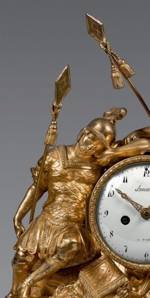 null Pendule en bronze doré ornée d'une scène avec Patrocle suppliant
Achille de...