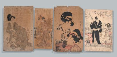 null Quatre estampes:
- Kitagawa Utamaro (1753-1806): deux oban tate-e, femmes tenant...