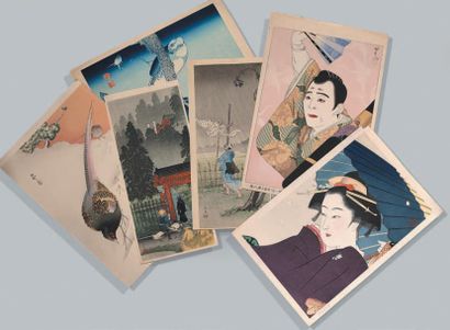 null Ensemble comprenant six estampes shin hanga, par différents artistes dont Koson,...
