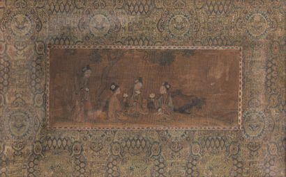 CHINE - XIXe siècle Fragment de peinture, encre et couleurs sur soie, représentant...